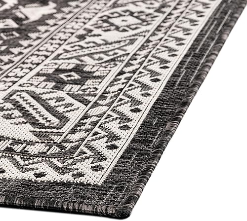 Miniatura 5 de Rugs.com Outdoor Aztec Collection Alfombra – 4 x 6 pies alfombra de tejido plano gris carbón perfecta para salas de estar, grandes comedores, planos