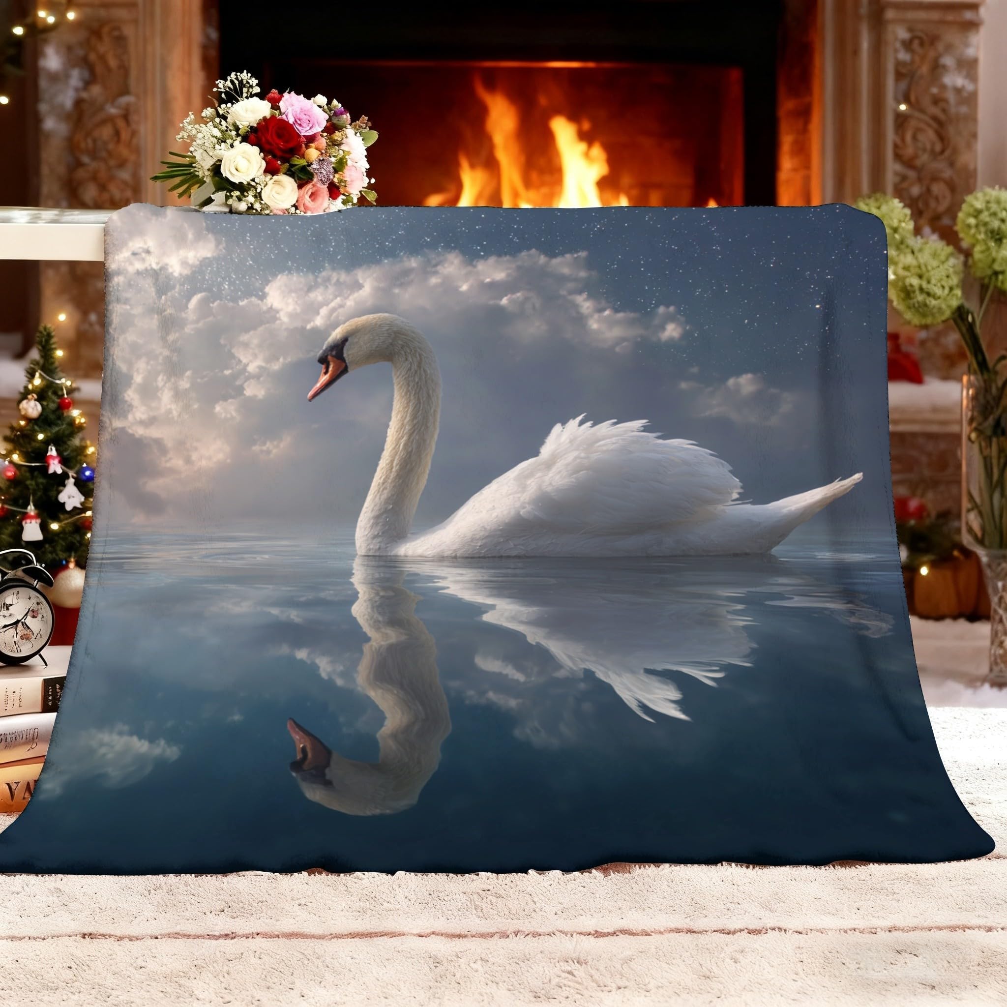 Plaid personnalisé doux style surréaliste avec gros plan de cygne pour une déco originale