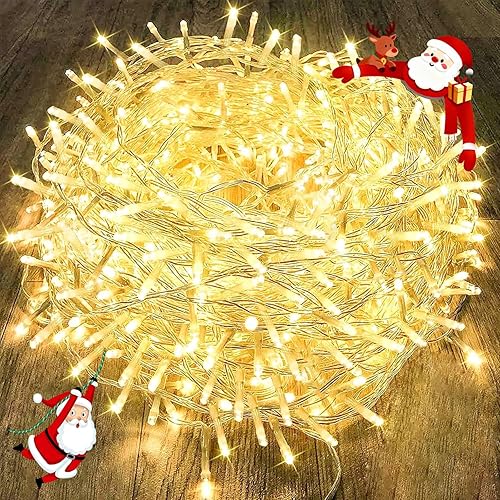 Cadena de luces conectables de 240 LED de 88 pies para interiores y exteriores, cable transparente, luces de Navidad blancas cálidas, luces de hadas