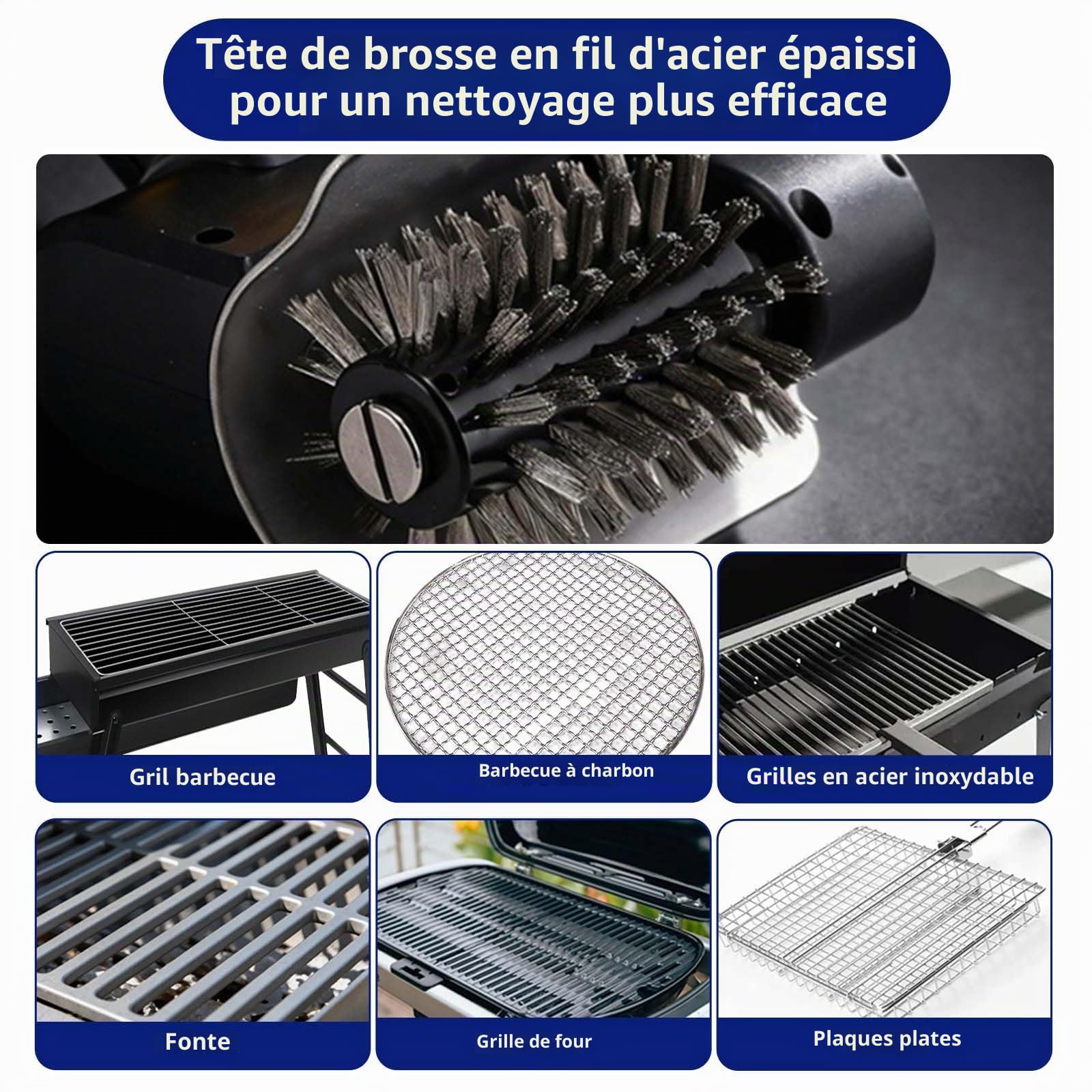 Brosse Barbecue Electrique, Rechargeable sans Fil, Brosse Barbecue Autonomie De 90 Minutes,Nettoyage Polyvalent De La Rouille Et des Salissures (pour Grilles, Treillis MéTalliques, Cuisine)
