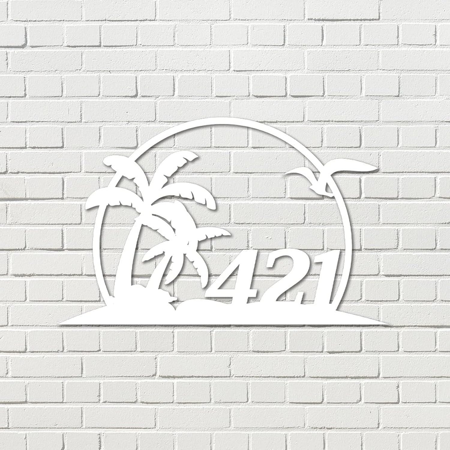 Address Plaque Customized Personalized Palm Tree House Number Address Metal Sign 5 House Number Sign Wall Mounted Sign Outdoor Decor Metal Vintage for House, Street, Door 3D Easy Install Housewarming