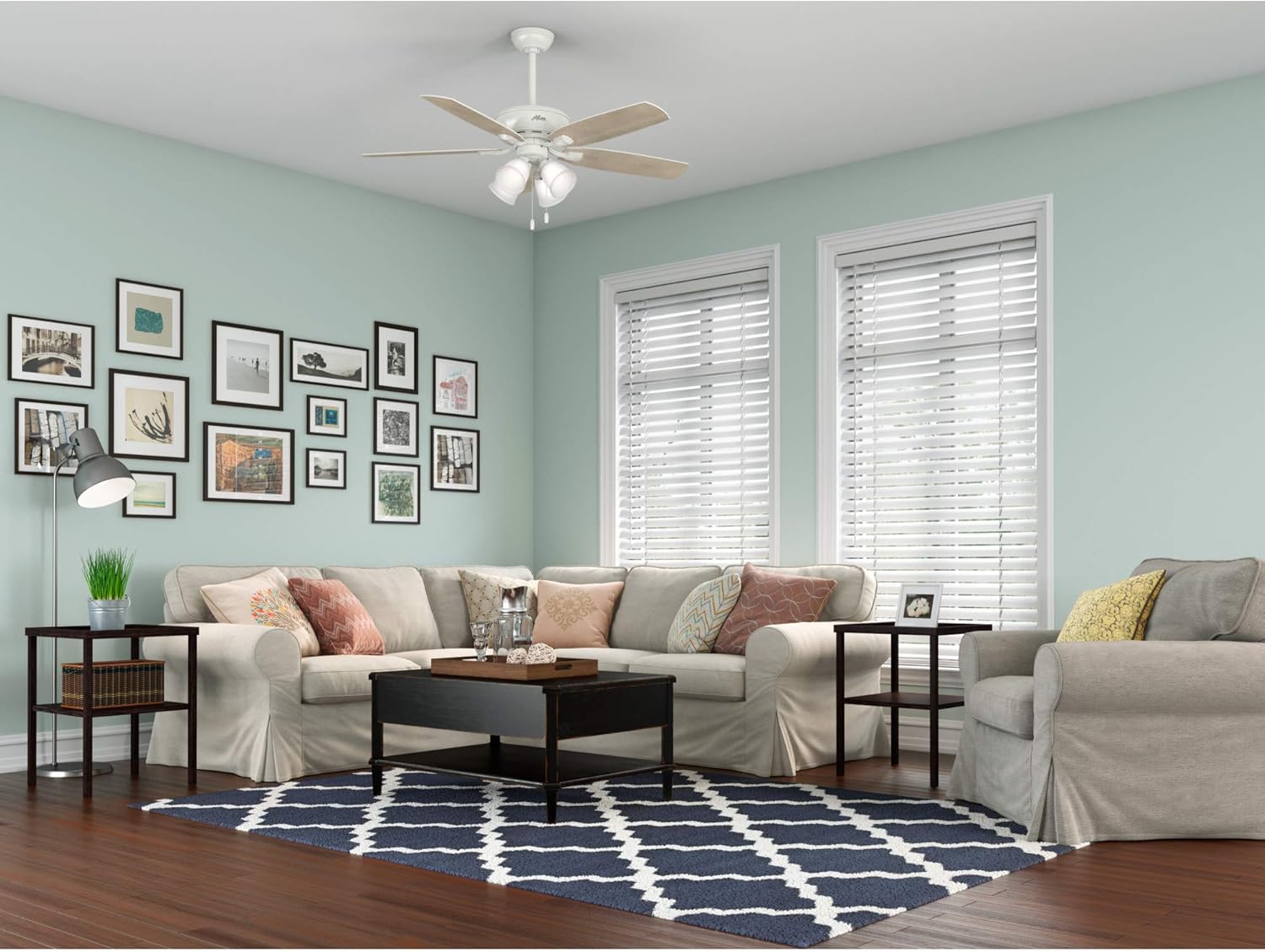 Best Cyber Monday 🔥 Hunter Amberlin Indoor Ceiling Fan with LED Light and Pull Chain Control