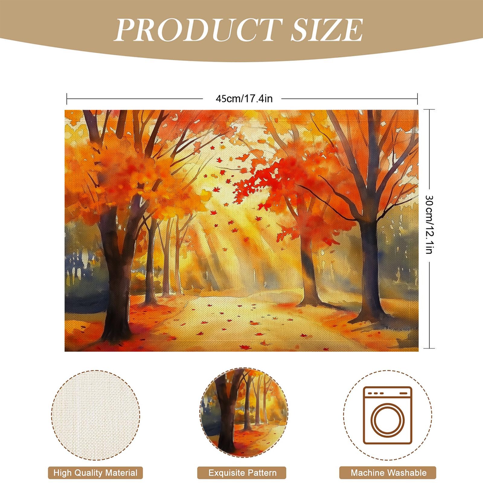 30×45cm Tovaglietta Americana Acquerello in Cotone Lino Rettangolare - Tovagliette Set di 8 Alberi autunnali Resistente al Calore per La Cucina, Il L'Ufficio