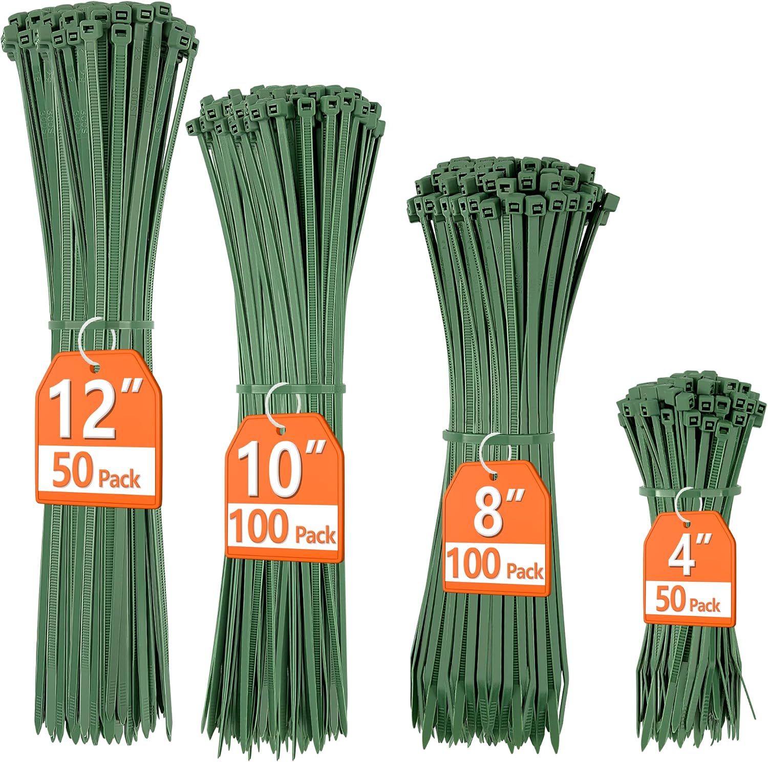 Premium PA66 grüne Kabelbinder, 10 + 20 + 25 + 30 cm mit 10 - 25 kg Stärke, robuste, selbstsichernde Nylon-Kabelbinder, Dekorationsbinder für Urlaubslichter, Gartenarbeit, Pflanzen, Zaungitter, Wand - Amazon product rated Grade B