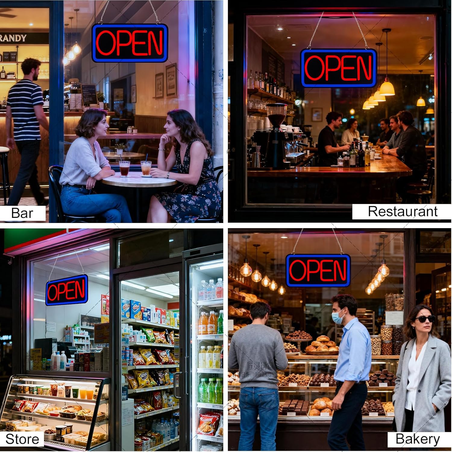 UrsaMajor Open Signs for business, 16.6" x 8.74" Ultra Bright LED Open Sign, 5 Adjustable Brightness Levels, Get Your Business Seen Day or Night, Light for Bar Coffee Salon Store Window (Blue/Red) - Image 7