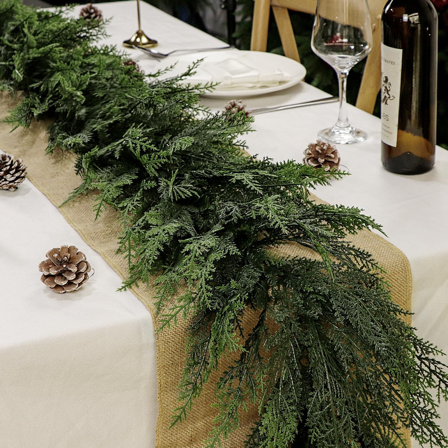 Artificial Cedar Garlands Realistic, Real Touch Winter Cedar Pine Garland for Christmas Decorations, Green Faux Greenery Cypress Pine Garland for Table, Mantle, Indoor Outdoor Decor (1, 6FT)