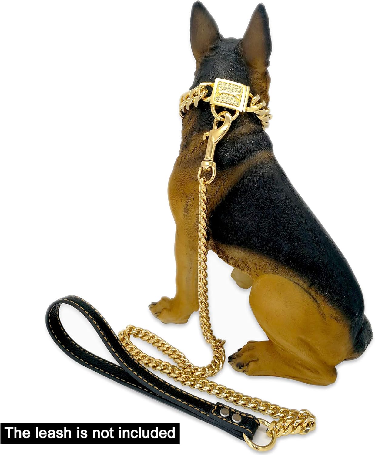 Dog Chain Collar with Cubic Zirconia Locking High Polished Stainless Steel Cuban Link Strong Heavy Duty Chew Proof Walking Chain Leash Collar for Medium Dogs(19mm, 20")