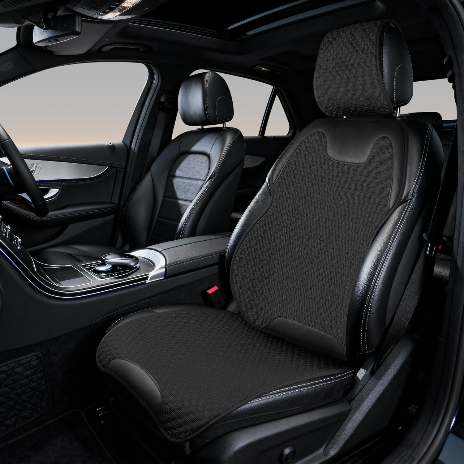 SINGARO Universal Car Seat Covers, 1Piece Leather & Waterproof Front Seat Protectors, Full Set for Most Cars, SUVs, and Trucks (Black)