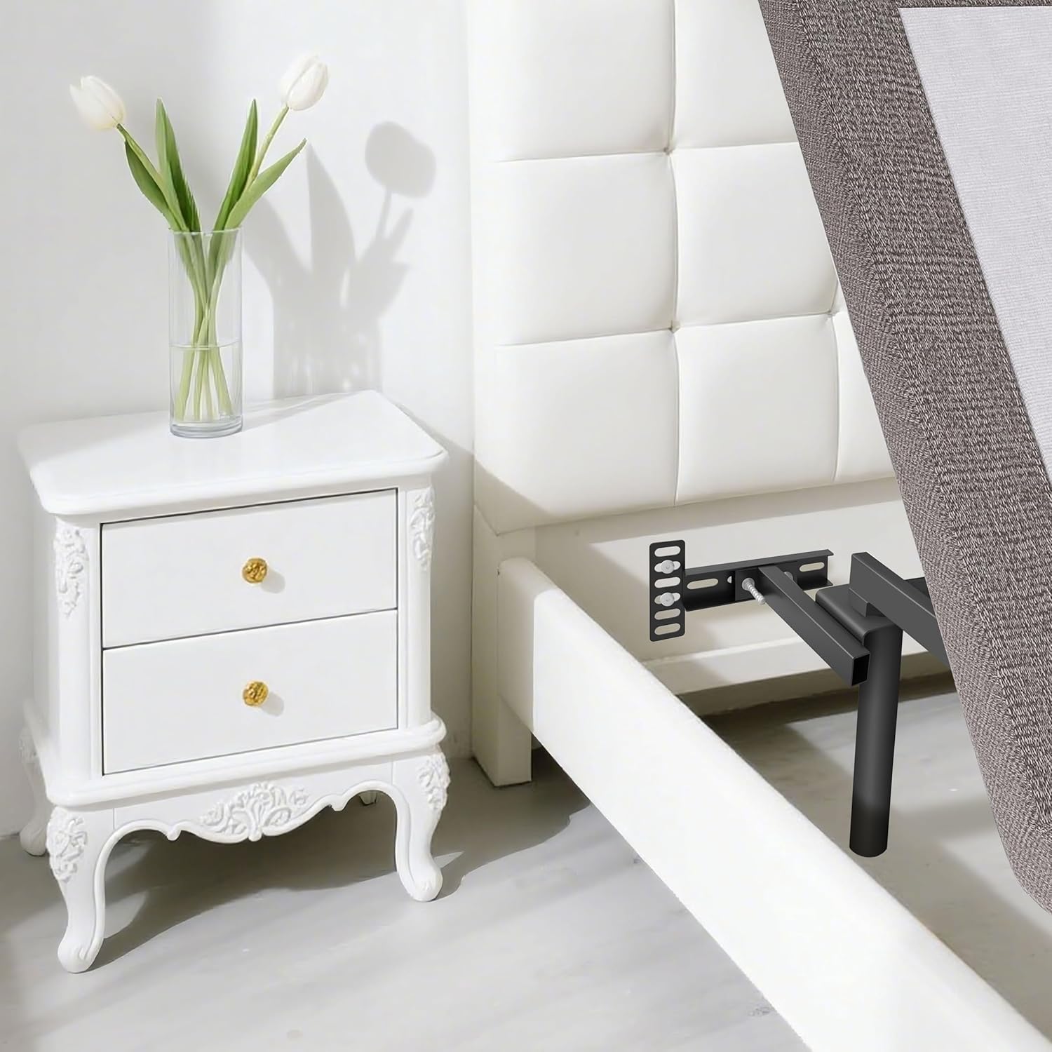 2 Pack Adjustable Headboard Brackets for Metal Bed Frame,Headboard & Footboard Extension Kit,Fits Twin Full Queen King (Check Hole Spacing),Matte Black