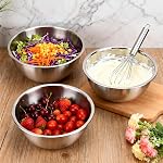 3-Set Stainless Steel Mixing Bowls Set Metal Bowl Set with Measurement Marks, Dishwasher Safe & Stackable - Perfect for Baking, Salad Making, Meal Prep and Kitchen Use