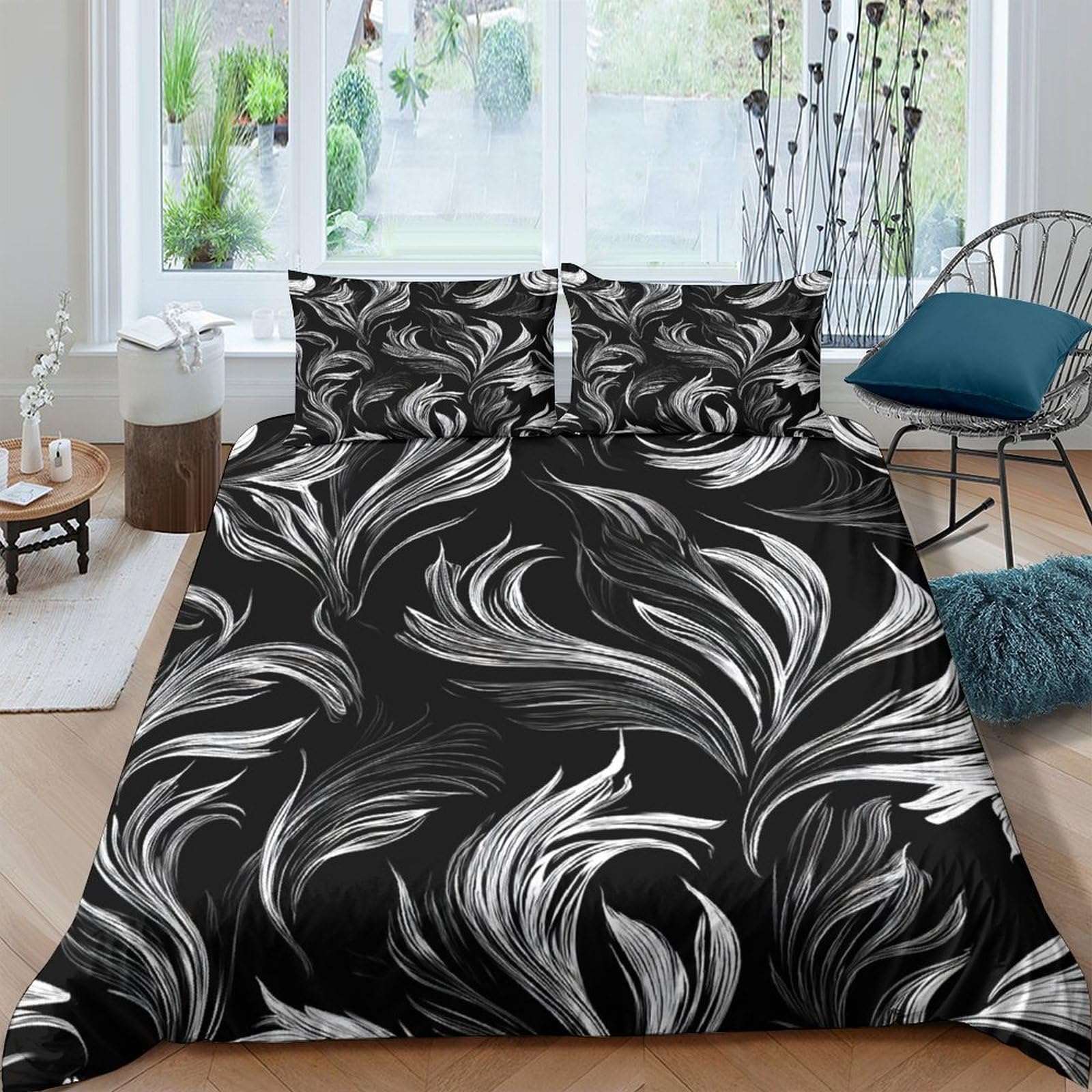 Ctjqhvkz Style-6 3D Printed Black Feather Fitted Sheet Microfiber Soft Washable Swirl Pattern Mattress Cover For Bedroom Dorm Decor Single（135X200cm）