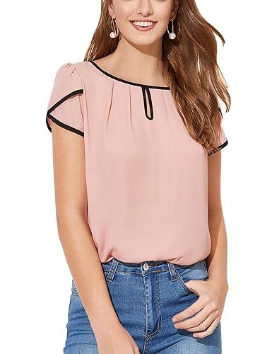 Milumia Women's Casual Work Top Cap Sleeve Round Neck Keyhole