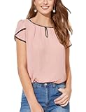 Milumia Women's Casual Work Top Cap Sleeve Round Neck Keyhole Business Blouse