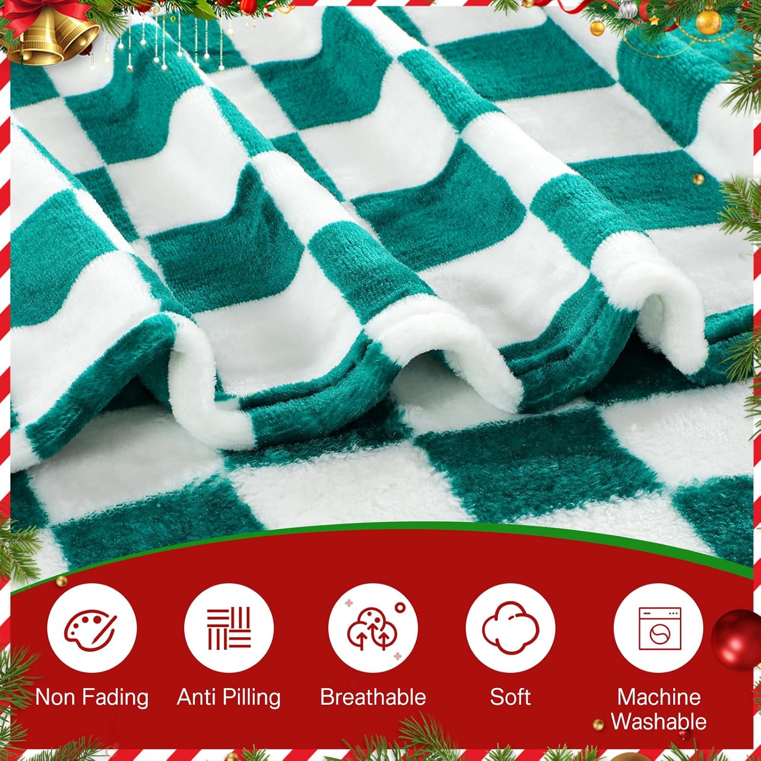 6 Pcs Checkered Throw Blanket Soft Fluffy Black White Orange Brown Blue Green Comfortable Blankets for Couch Bed Sofa Home Decor 50 x 60 Inches - Image 4