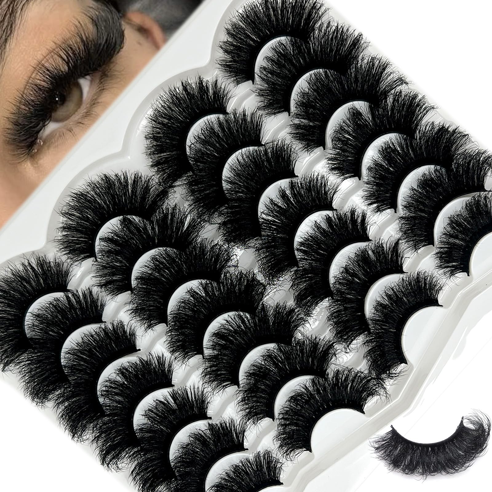 VOCOAK Fluffy Lashes Mink Dramatic Cat Eye Big Lashes Pack 25mm Thick Lash Strips Fake Eyelashes Strips 20mm