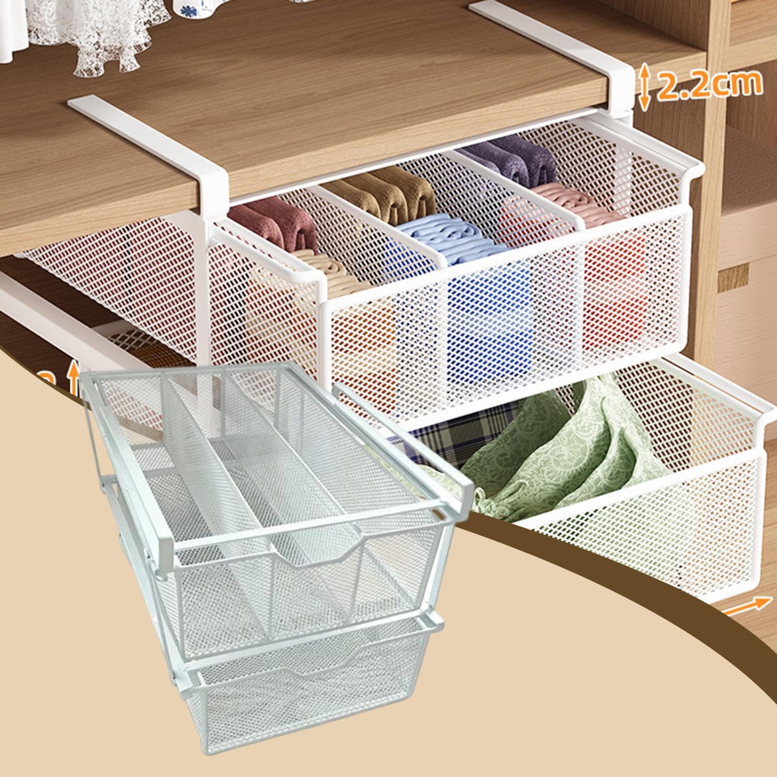 LOVIVER Cesta extraíble para Debajo del Estante, Ahorra Espacio, Metal, Organizador de cajones para Ropa Interior para el hogar, Dormitorio y Armario, Blanco