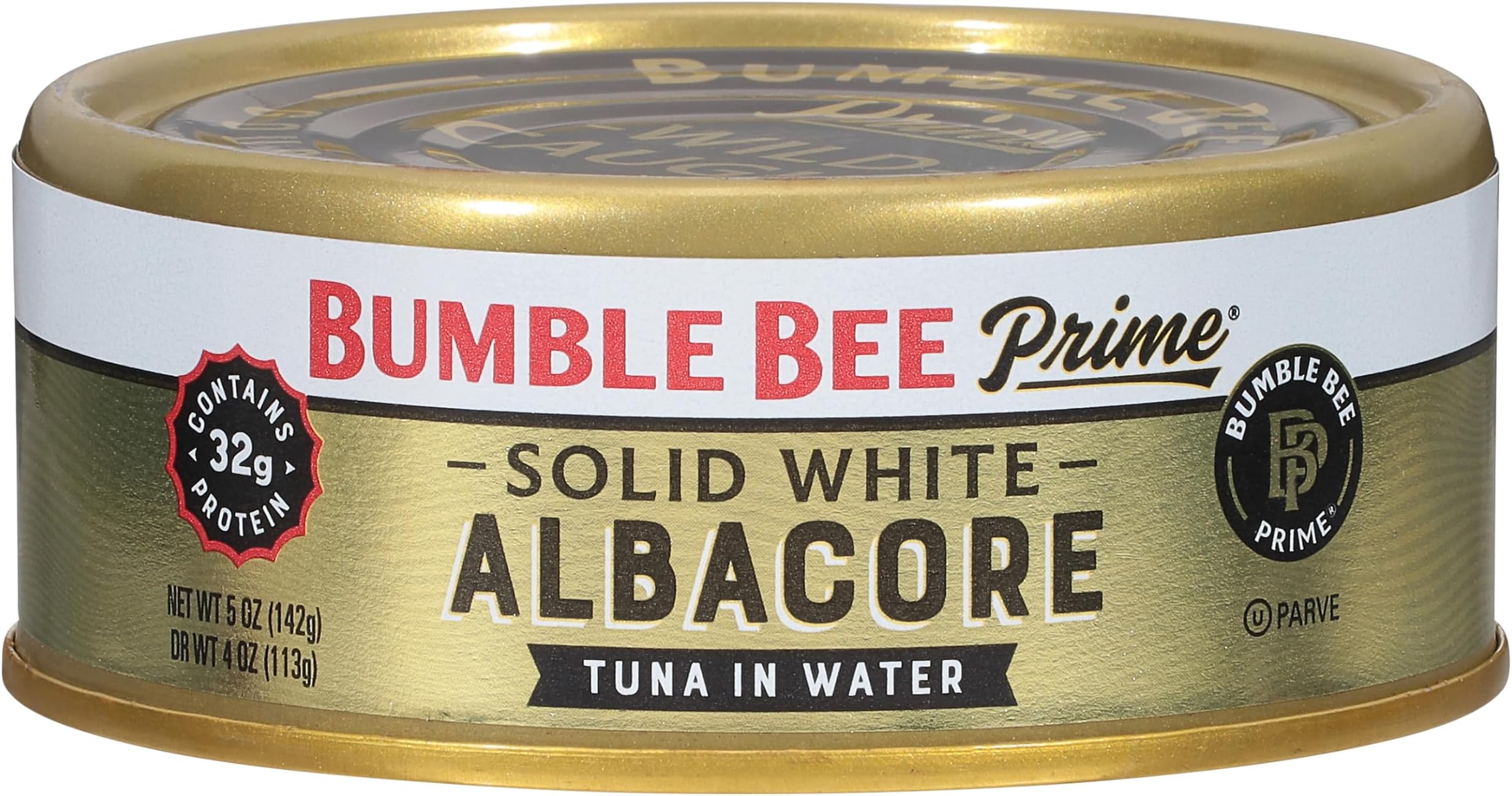 Bumble Bee Prime Solid White Albacore Tuna in Water, 5 oz Easy Open Can - Premium Wild Caught Tuna - 32g Protein per Serving - Non-GMO Project Verified, Gluten Free, Kosher