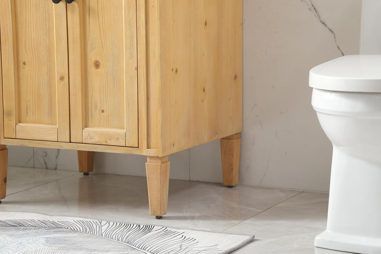 24 Single Bathroom Vanity, with Carrara White Marble Top Soft-Close, Natural Wood