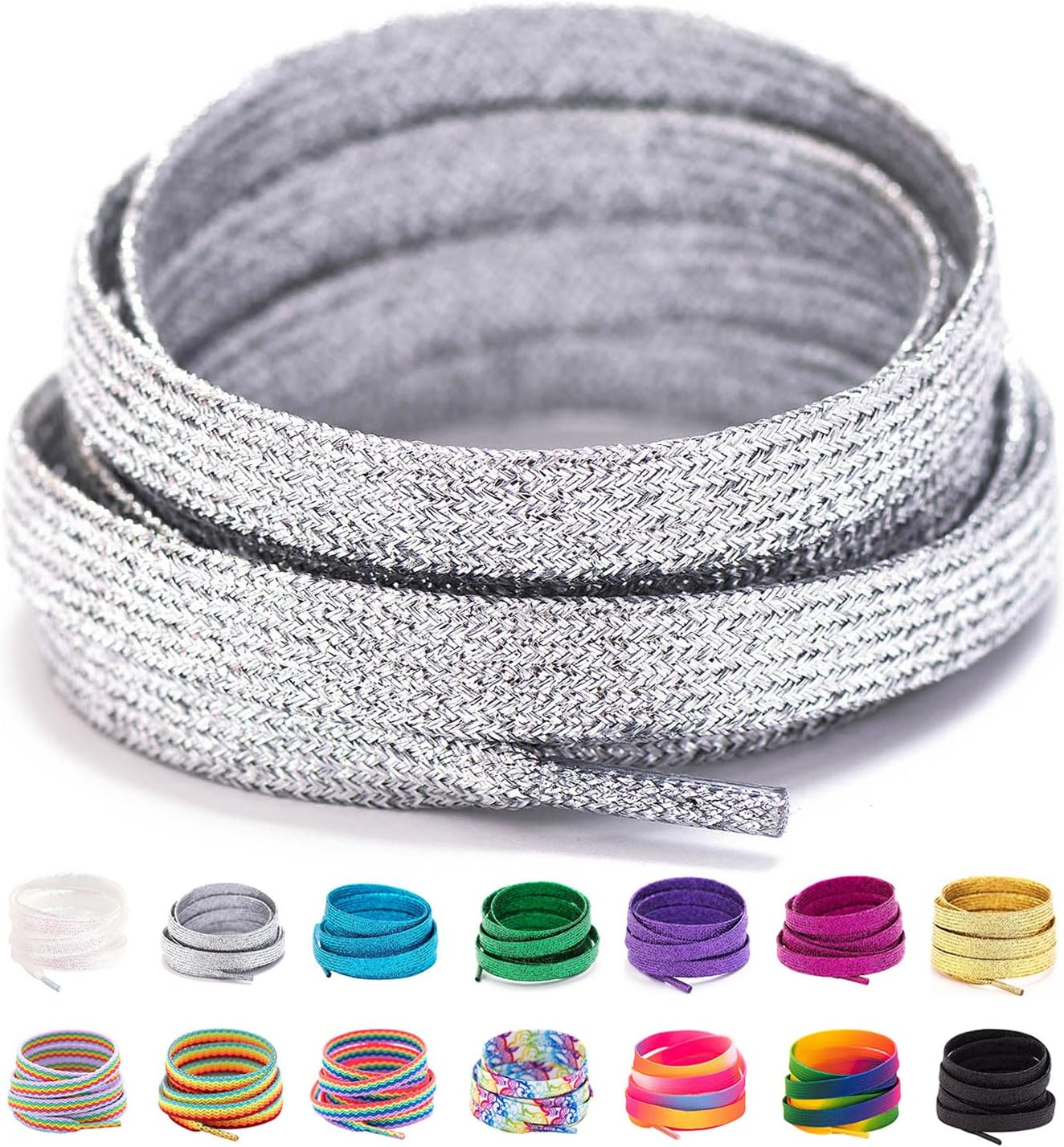 31-71" Flat Colorful Fashion Sneakers Shoelaces, Rainbow Shoe Laces