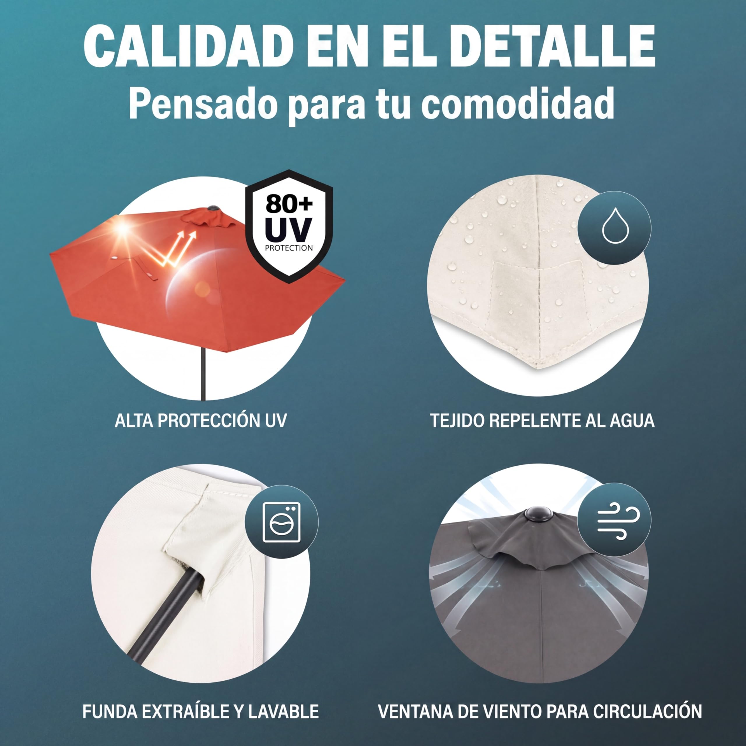 Kingsleeve Sombrilla Jardín 2,7m Semicircular UV80+ Manivela Antracita | Parasol, Estructura Acero, Resistente Intemperie, Apertura Suave, Funda Protectora, Repelente Agua, Terraza, Balcón, Verano