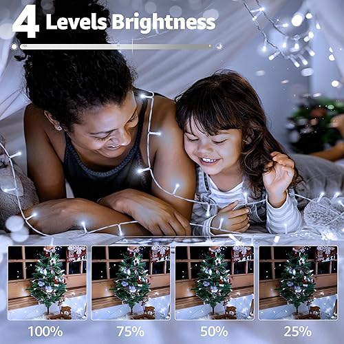 Miniatura 5 de 600 luces LED blancas de Navidad de 196 pies, temporizador y función de memoria, 8 modos de luces de Navidad enchufables para árbol de Navidad,