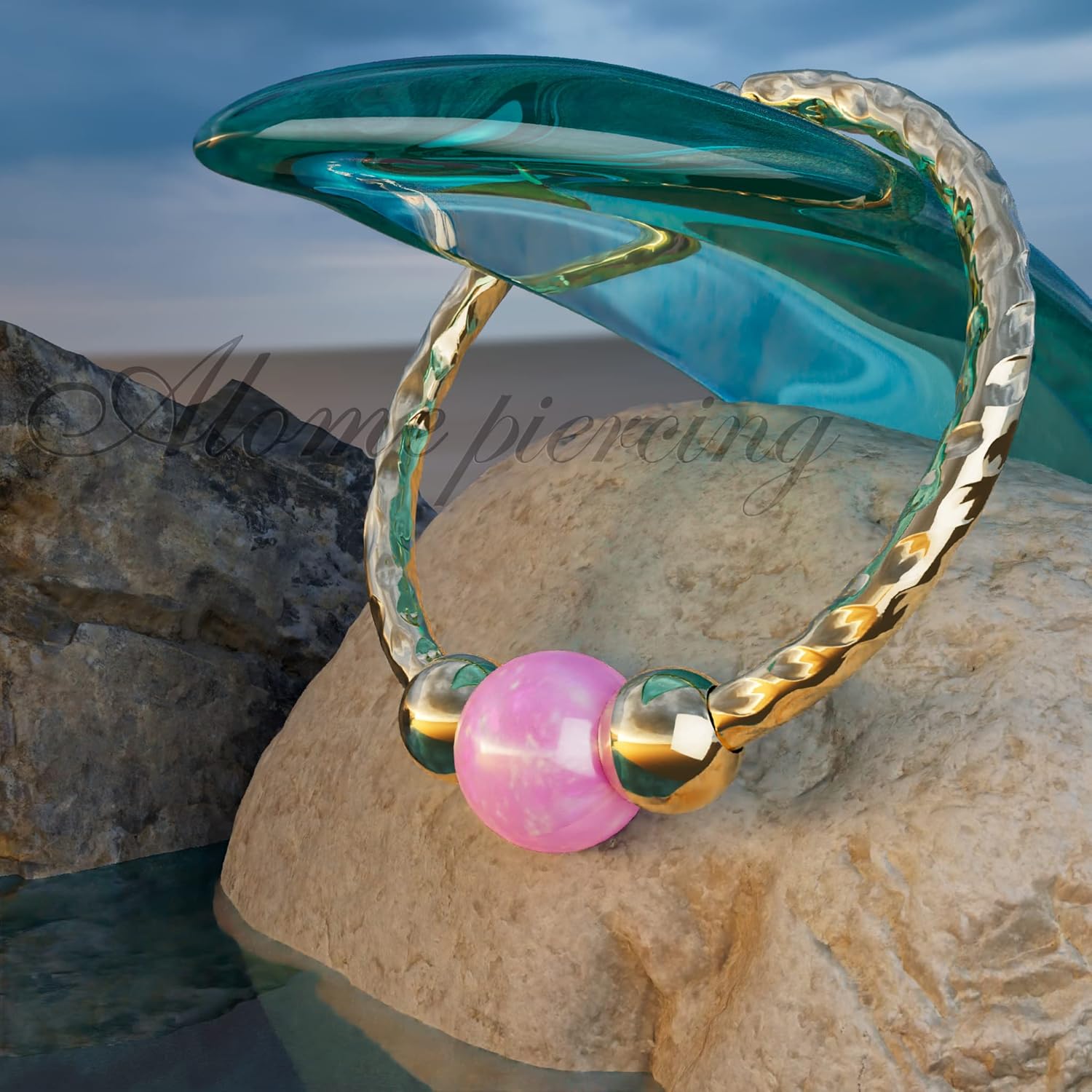 ALOME PIERCINGS Cartilage Hoop Earring - 20G Gold Filled helix piercing earring - Pink Opal cartilage earring, Gold cartilage hoop - Image 7