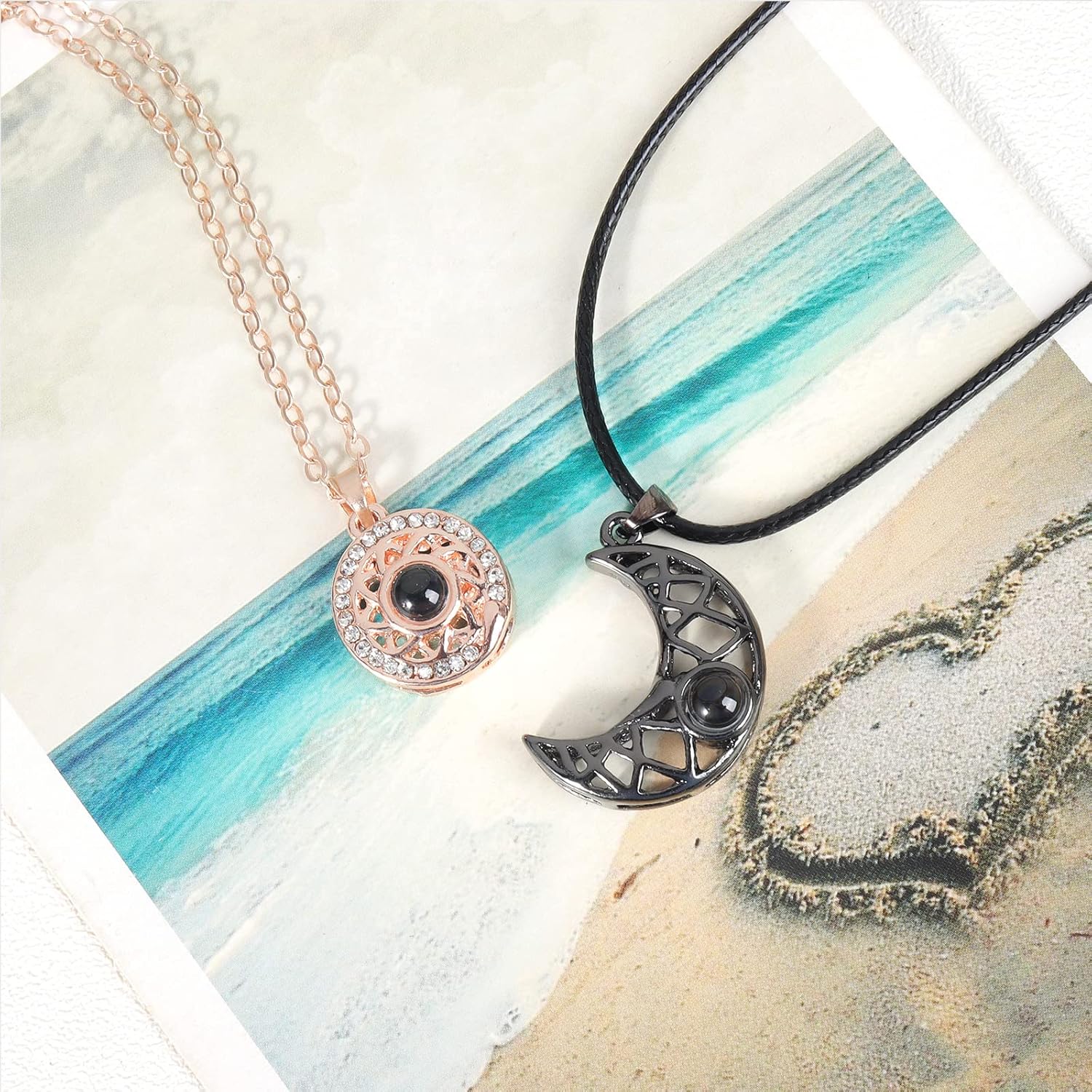 YANCHUN Couple Necklace Matching Necklaces for Couples Necklace Bracelet Set Sun and Moon I Love You 100 Languages for Him and Her Projection Valentines Day Gifts - Image 2