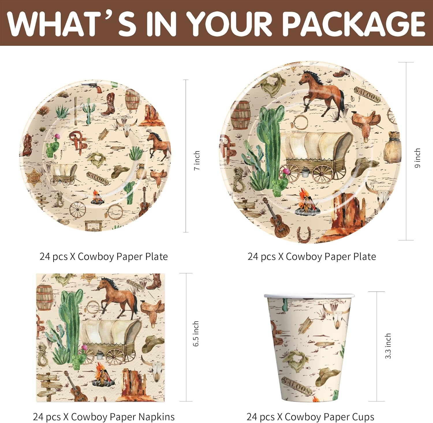 Western Cowboy Party Decorations Tableware For Birthday & Baby Shower - Wild West Party Supplies, Plate, Cup, Napkin, Tablecloth, Cutlery, Straw, Rodeo Party Decorations Dinnerware | Serve 24 image 2 of 7 B0BZH99KDR