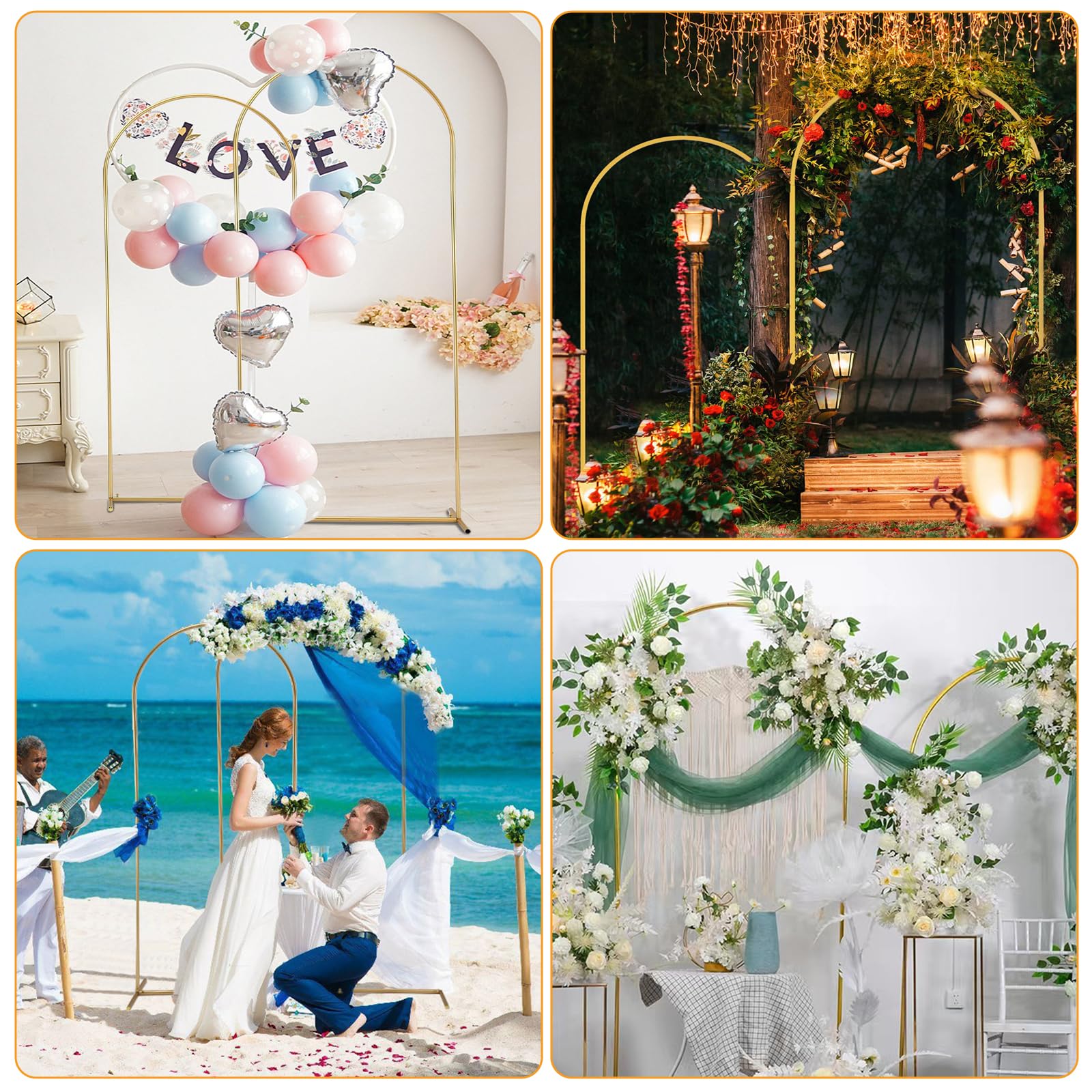 3-tlg. Metall Bogen Ständer Set Gold - 180+150+120cm Für Hochzeit & Party