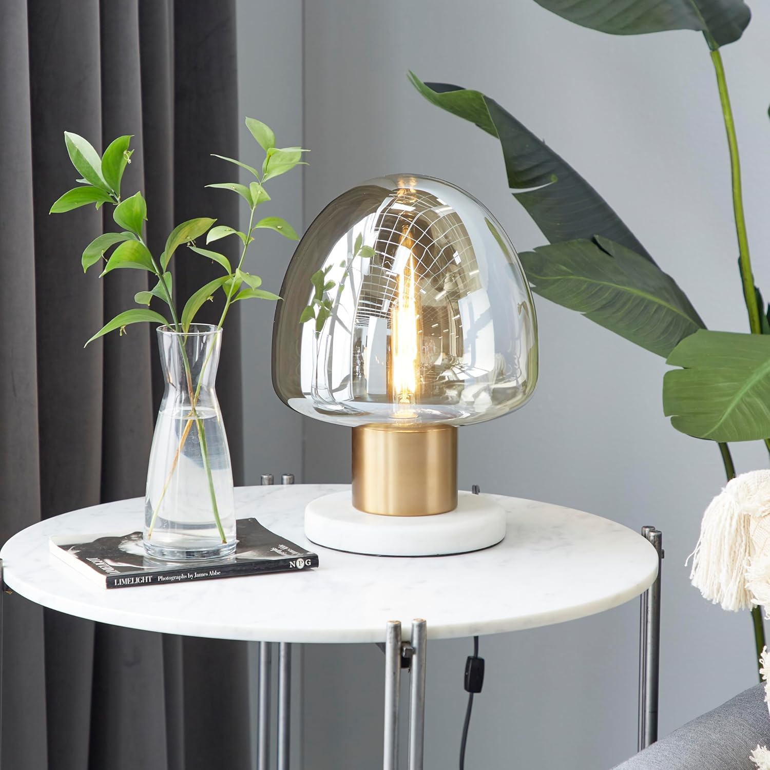 Deco 79 Metal Room Table Lamp Accent Lamp with Clear Dome Shaped Shade and Marble Base, Lamp 10" x 10" x 14", Gold