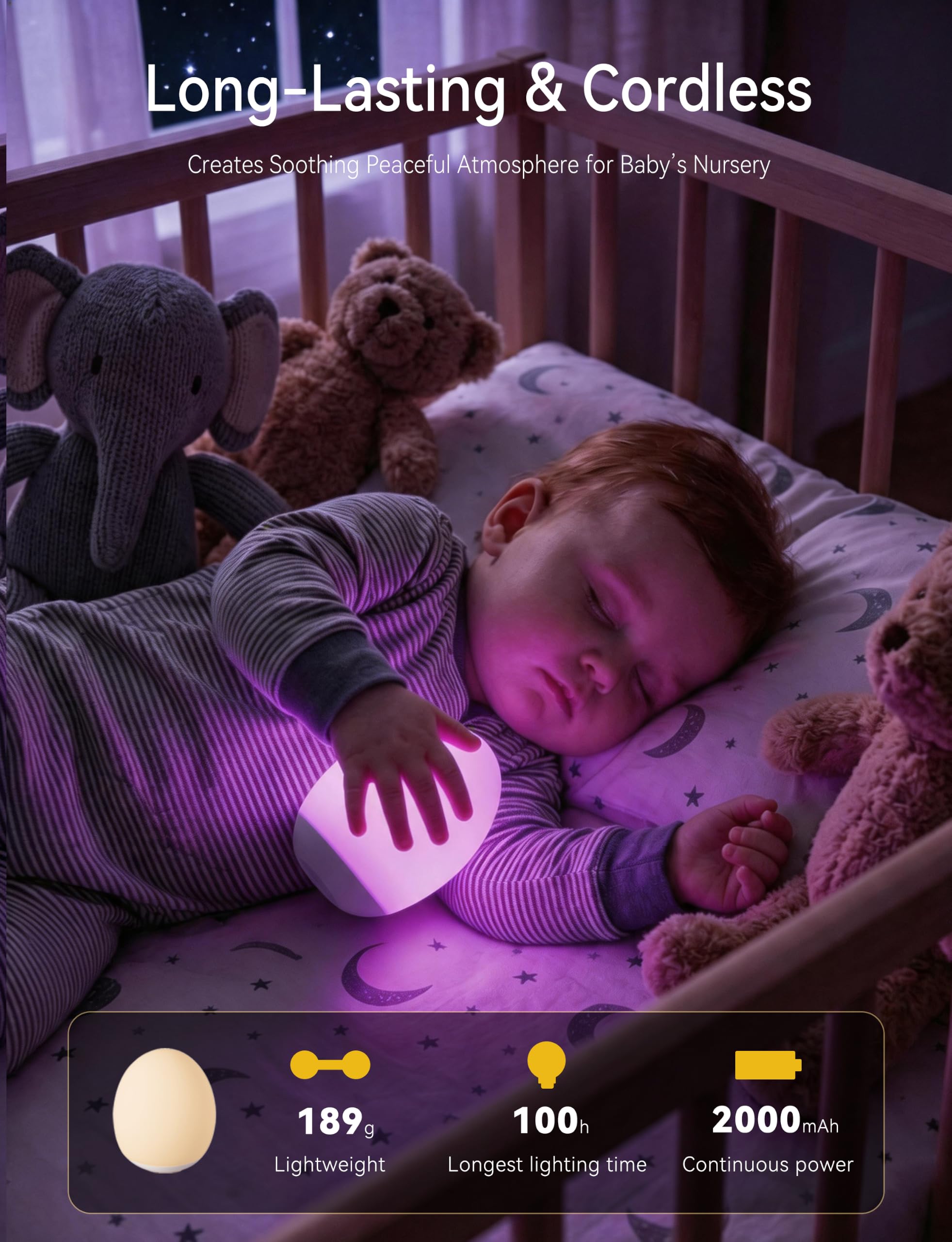 Luz nocturna de silicona para bebé, 7 luces de noche de huevo RGB para guardería, lámpara de noche portátil de atenuación de 3 niveles para lactancia, regalo para dormitorio de niños recién nacidos