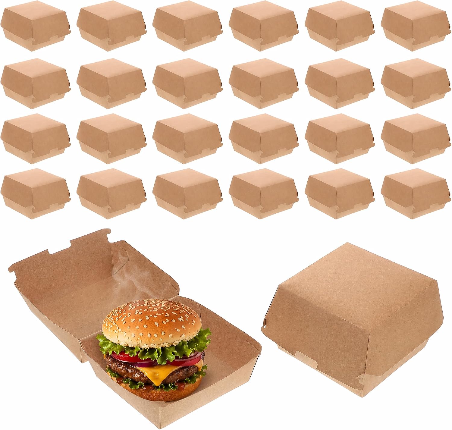 TOYANDONA 30pcs Medium Kraft Paper Burger Boxes Disposable Takeout Sandwich Holders Grease-resistant Food Containers for Catering Restaurants and Parties
