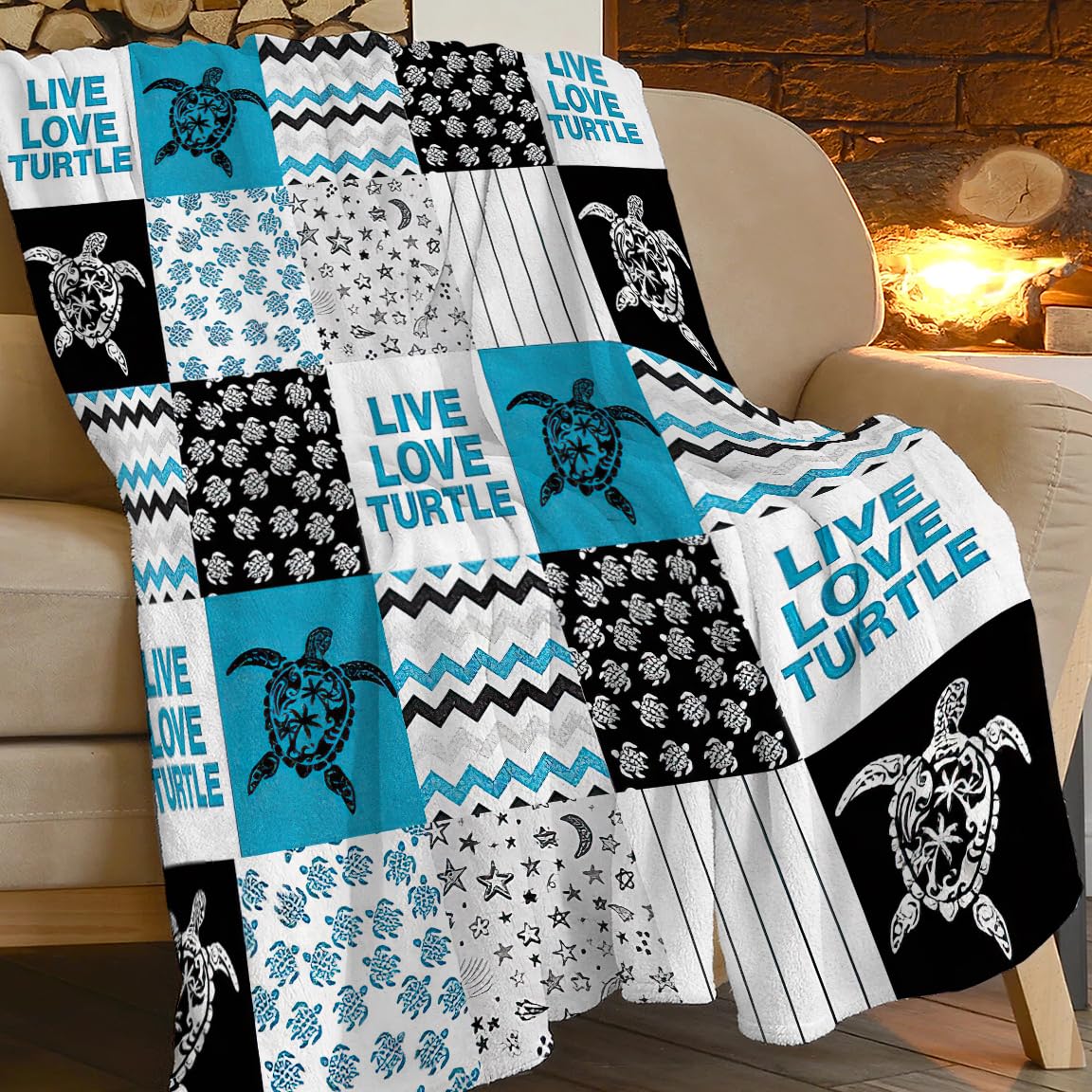 Sea Turtle Print Blanket Ocean Coastal Beach Throw Blankets for Couch Sofa Bed Stuff Decor Gifts Lightweight Soft Warm Cozy Fleece Plush Flannel Bedding for Lover Man Woman Adults 50"x60"