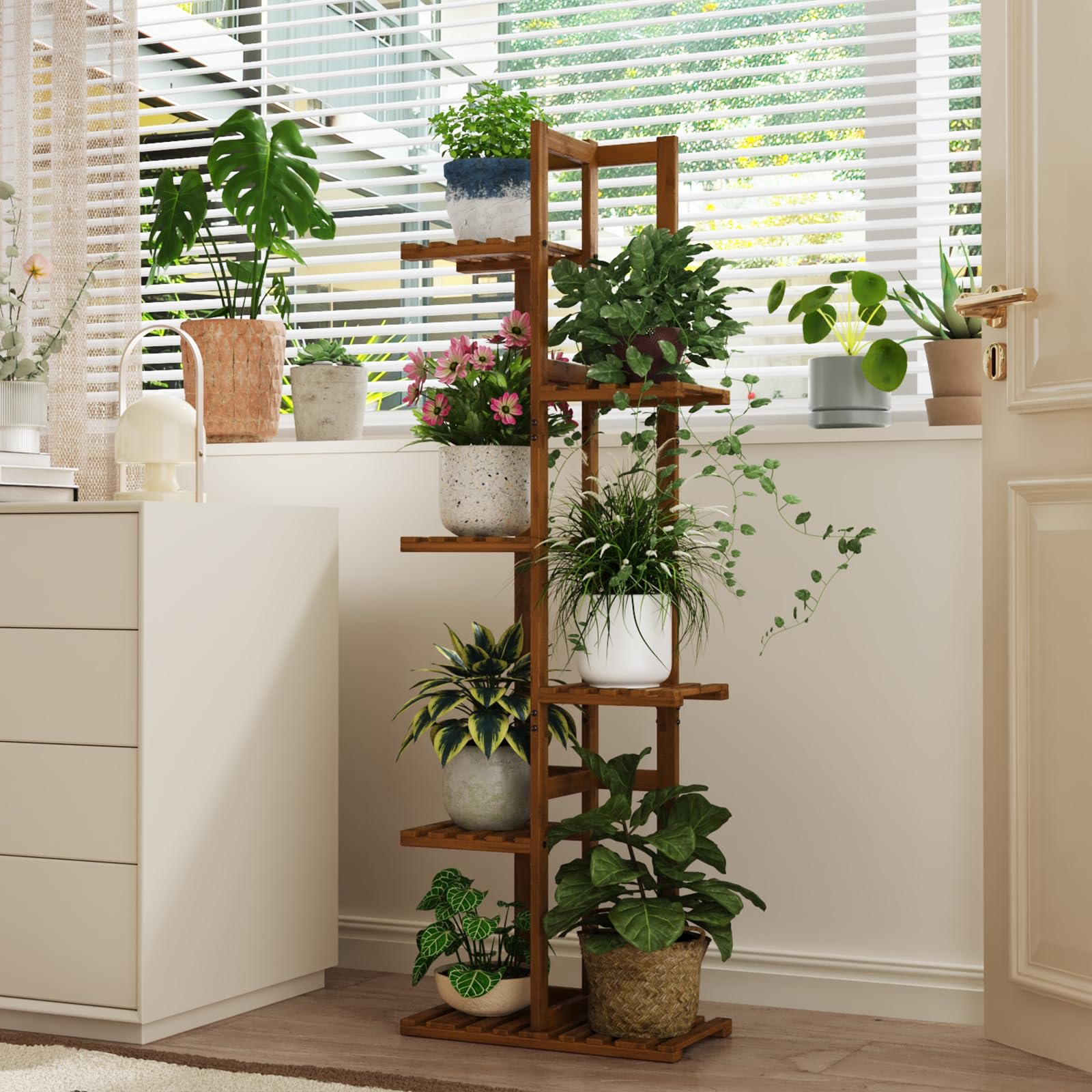 Bamworld Soporte Para Plantas De Interior Y Exterior, Estante Alto Para  Múltiples Plantas, Macetas, Soporte De Flores De Madera, Soporte Grande Para  Flores Para Sala De Estar, Patio, Balcón, image size:1600x1600