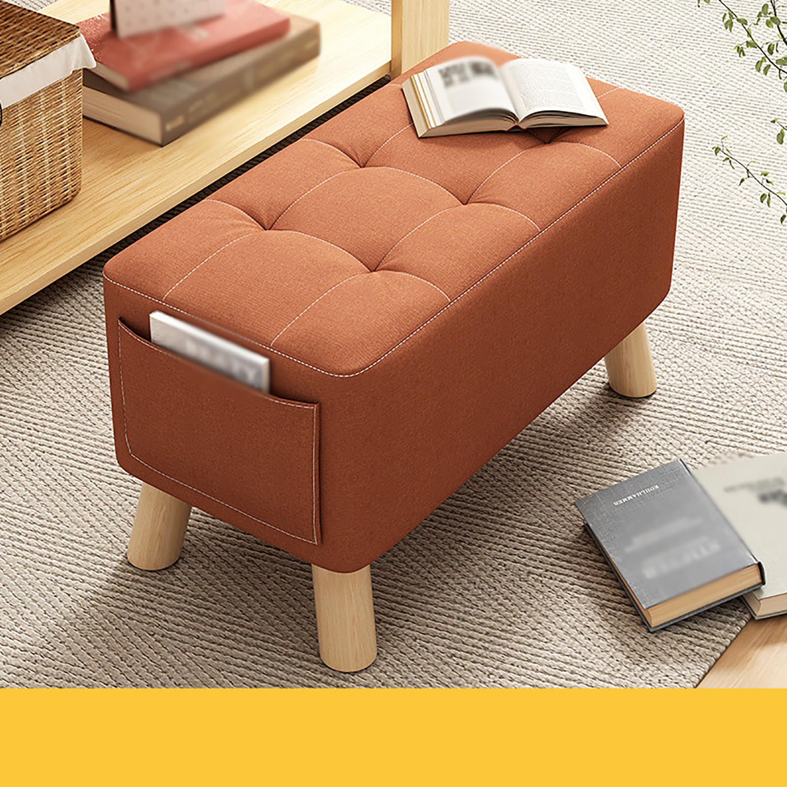 Chaises et pouf rembourré orange 40x28x28cm tabouret ottoman salon chambre