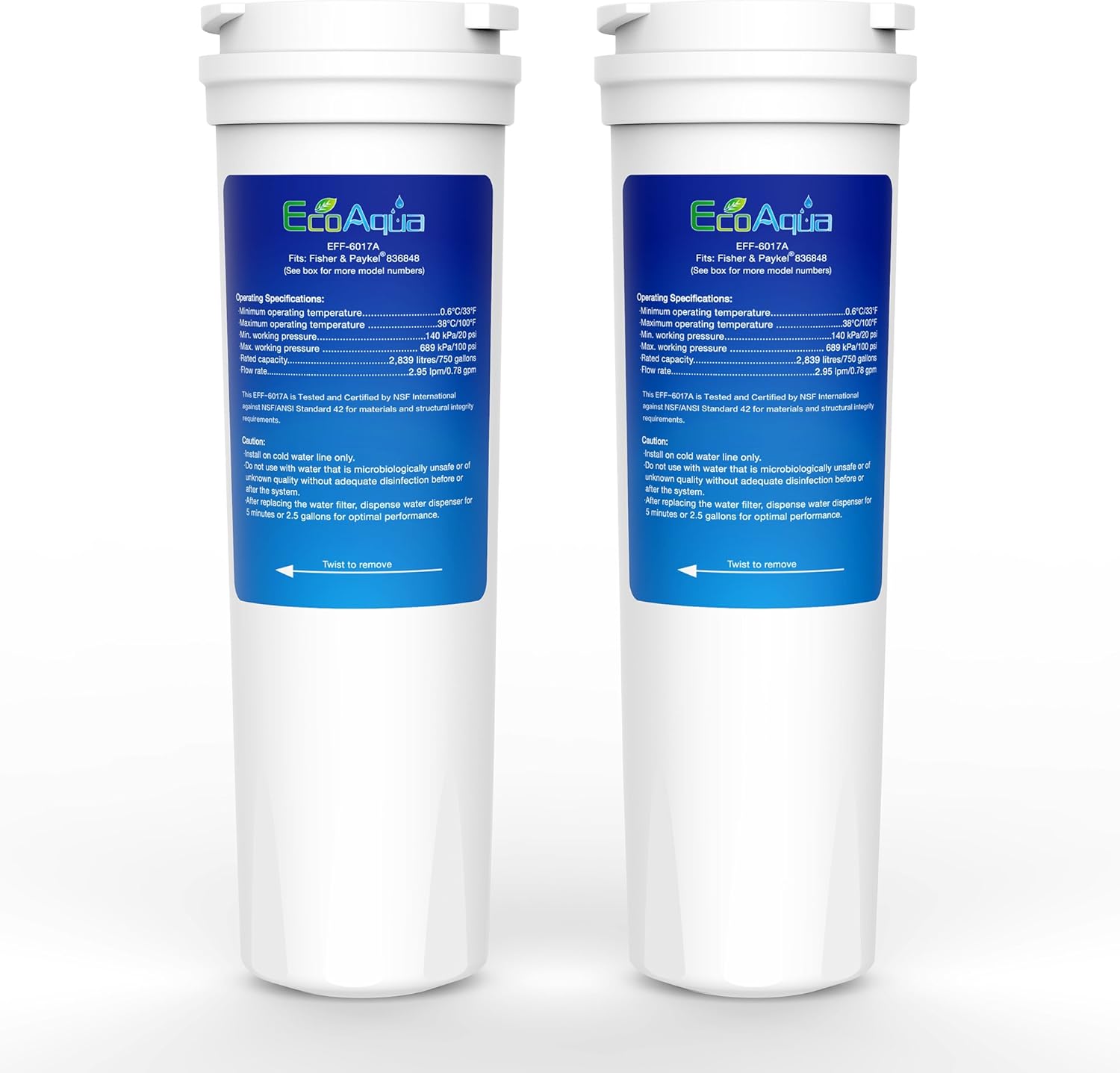 EcoAqua EFF-6017A Replacement for Fisher&Paykel 836848, 2-Pack