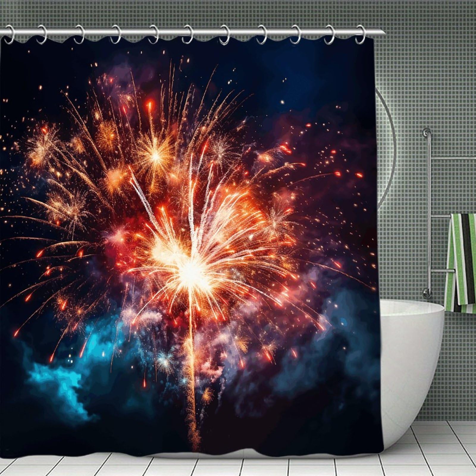 VstaDank Explosion Firework Bath Curtain Elegant Heavy Duty Shower Curtains 70x70 in Rustic Farmhouse Cloth Shower Curtains Neutral Modern Bath Curtain for Bathroom