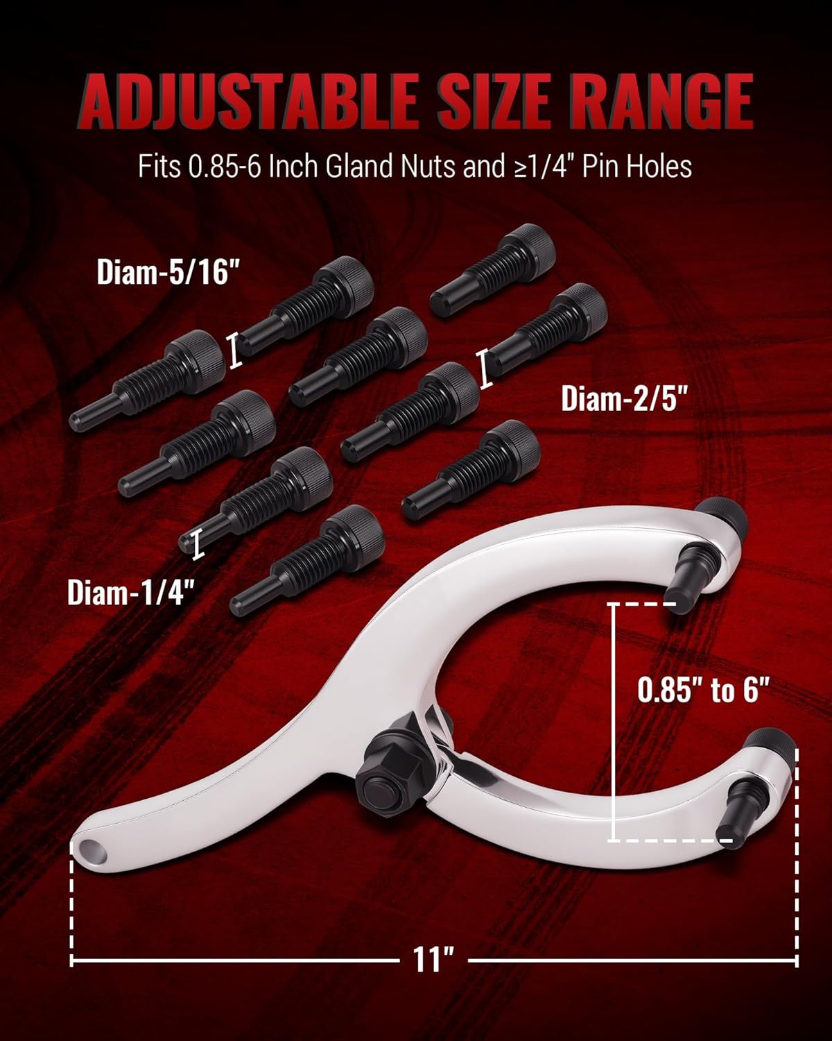 Reywoo Spanner Wrench Set, 11-Inch Gland Nut Wrench with Handle, Hydraulic Cylinder Spanner Wrench for Nuts from 0.85 to 6 Inches, Includes 1/4", 5/16", and 2/5" Pins