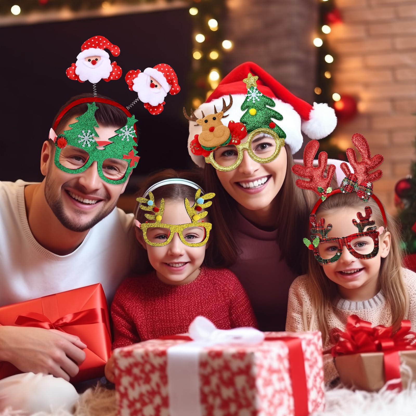 Toolterritary 30PCS Christmas Glasses, Headband and Slap Bracelets - Cute Decorations for All People, Exquisite Party Favors