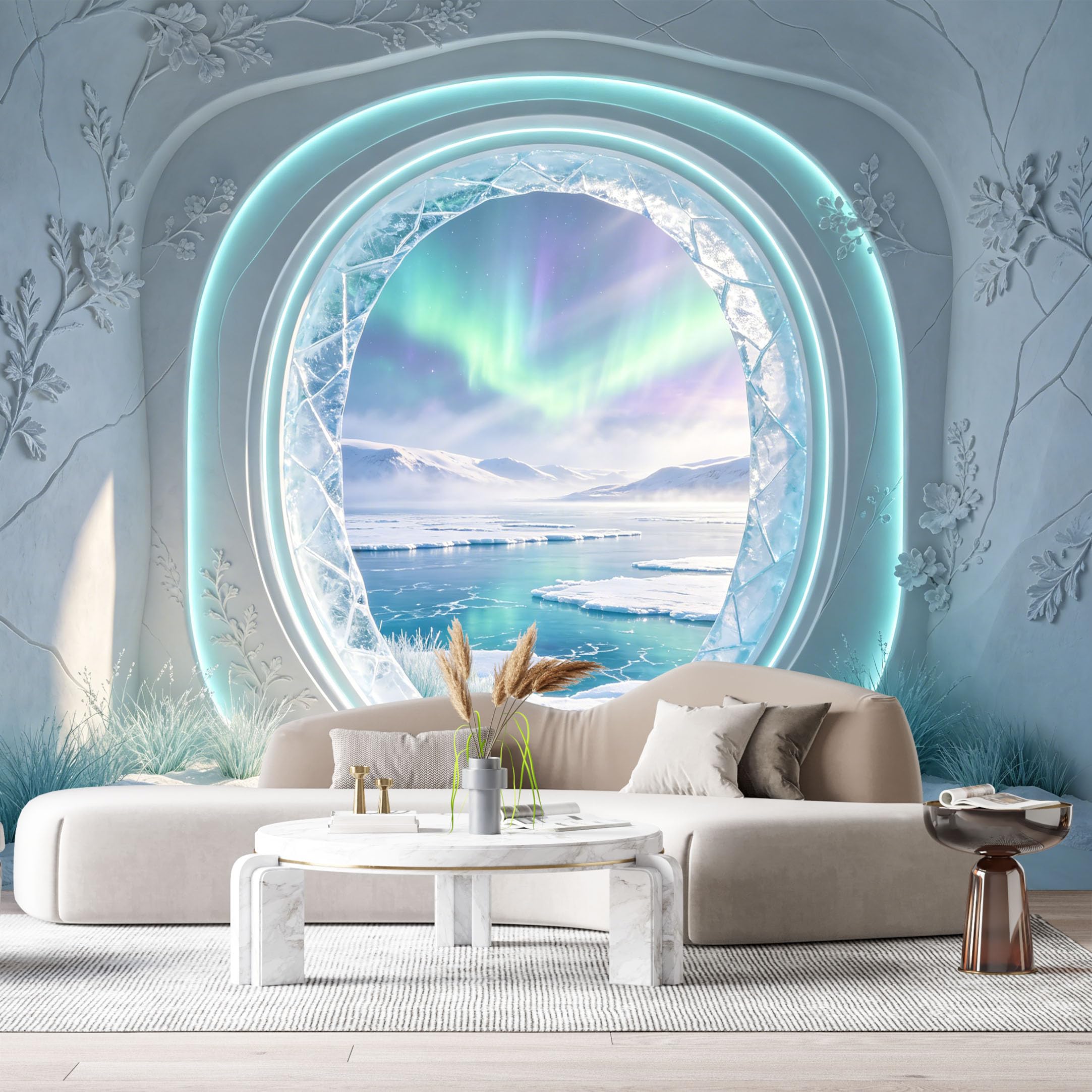 Custom Size Wall Murals Arctic Aurora Crystal Door 3D Trompe L'Oeil SelfAdhesiveWall Fabric Removable Wallpaper Wall Decor for Living Room Bedroom Bathroom