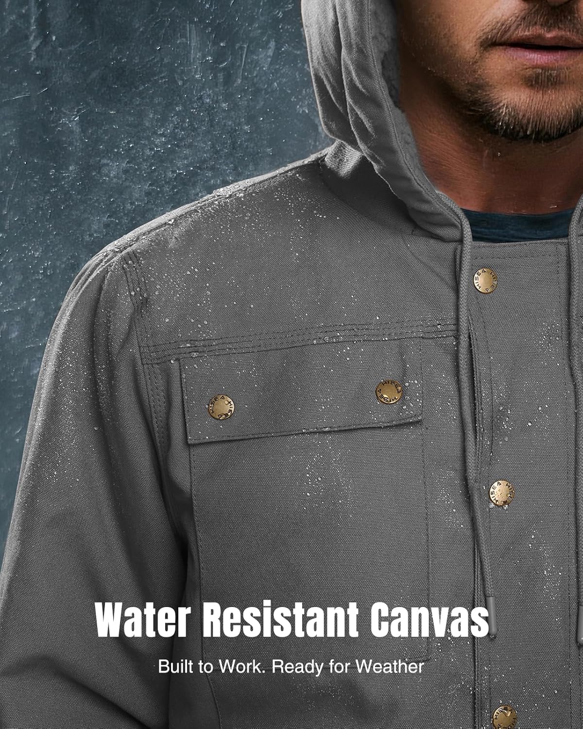 HISEA Men's Sherpa Work Jacket, Winter Water Resistant Hooded Duck Canvas Coat, Relaxed Fit Fleece Insulated Utility Jackets - Image 5
