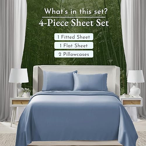 Miniatura 2 de California Design Den Juego de sábanas de bambú de tamaño matrimonial, sábanas de bambú refrescante de rayón, juego de 4 piezas de lujo con