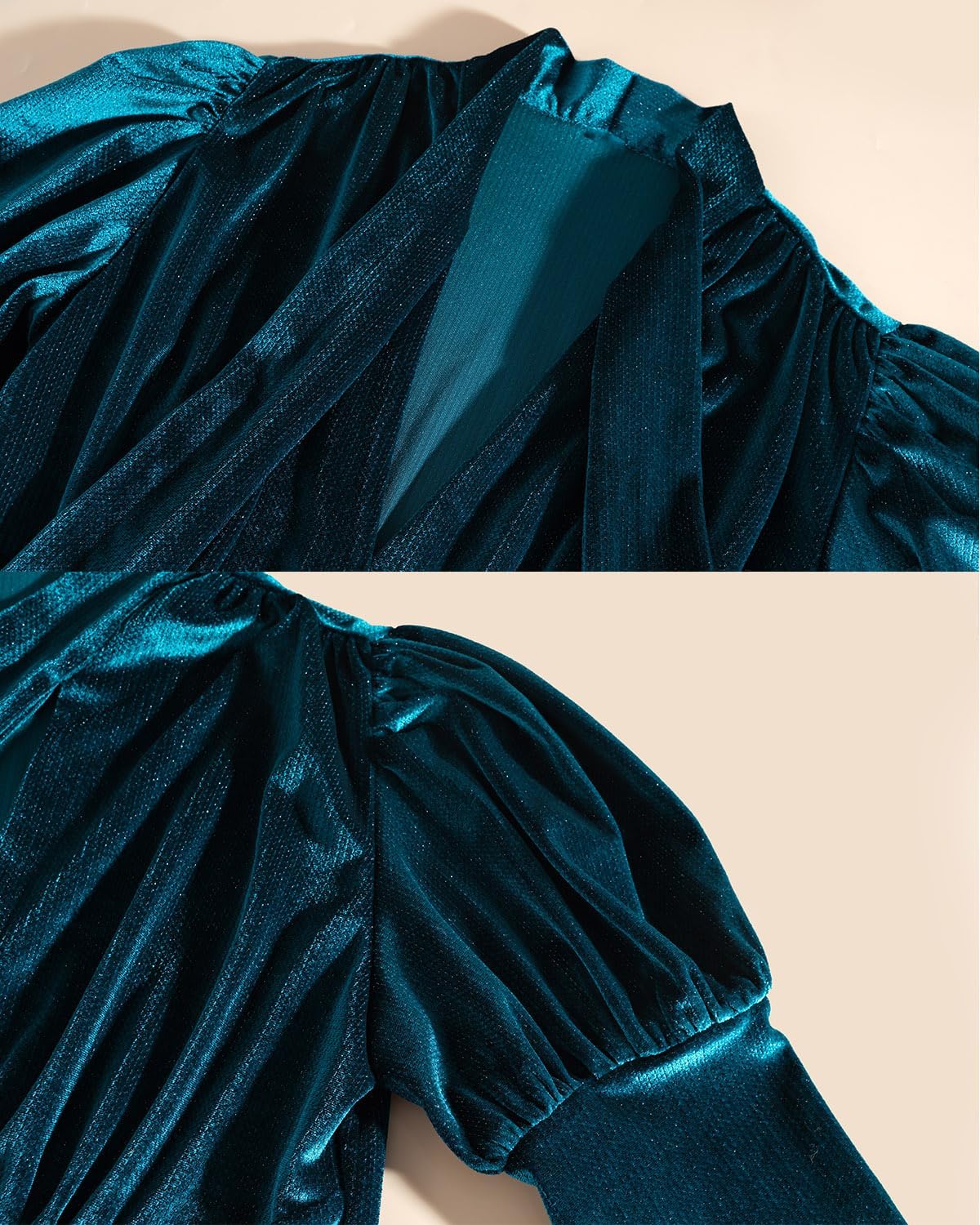 FCCAM Blue Velvet Tops for Women Long Sleeve Womens Victorian Blouse Shirt with Bow Tie - Image 6