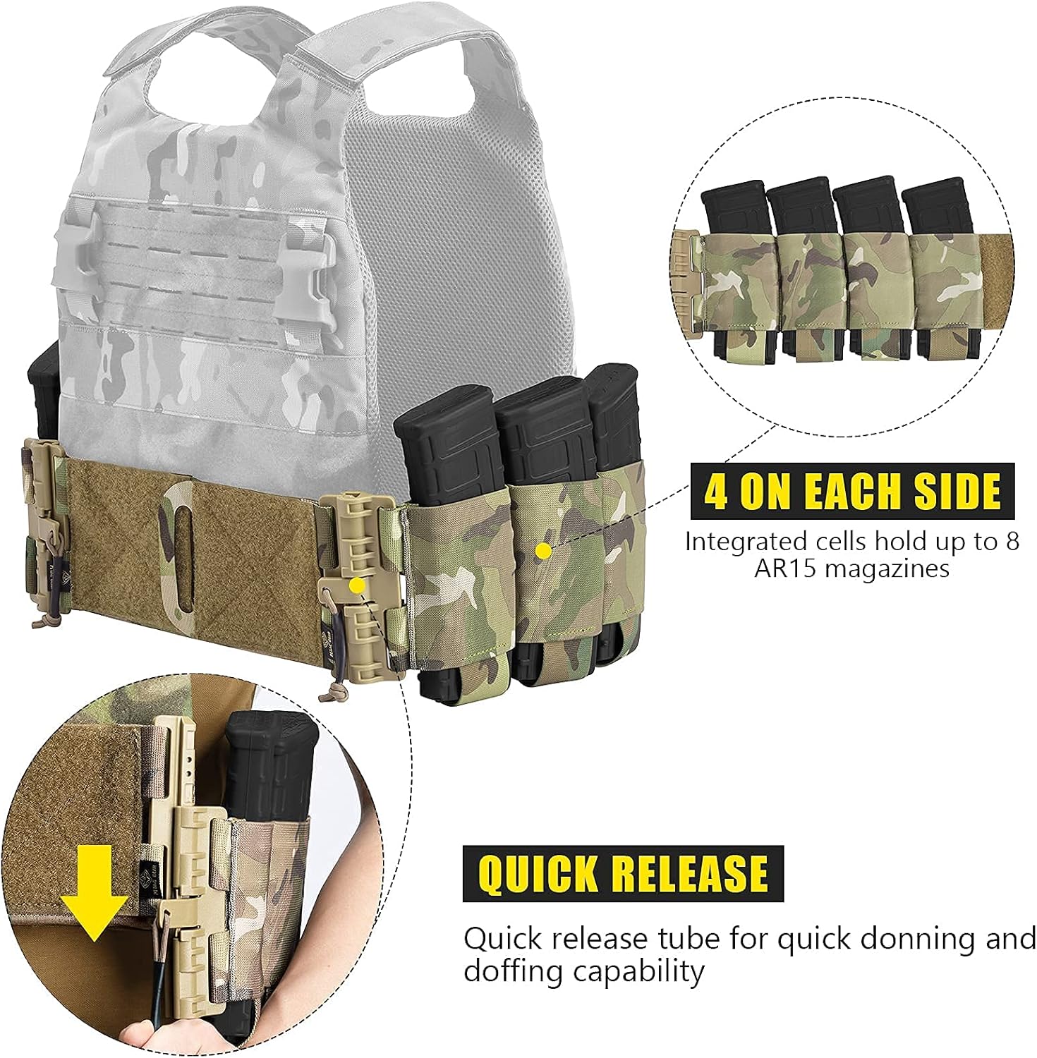 PETAC GEAR Carry Elastic Cummerbund,8 AR Mag Pouches for Vest Quick Release Mounting Strap for FCPC LBT LBX (Set)