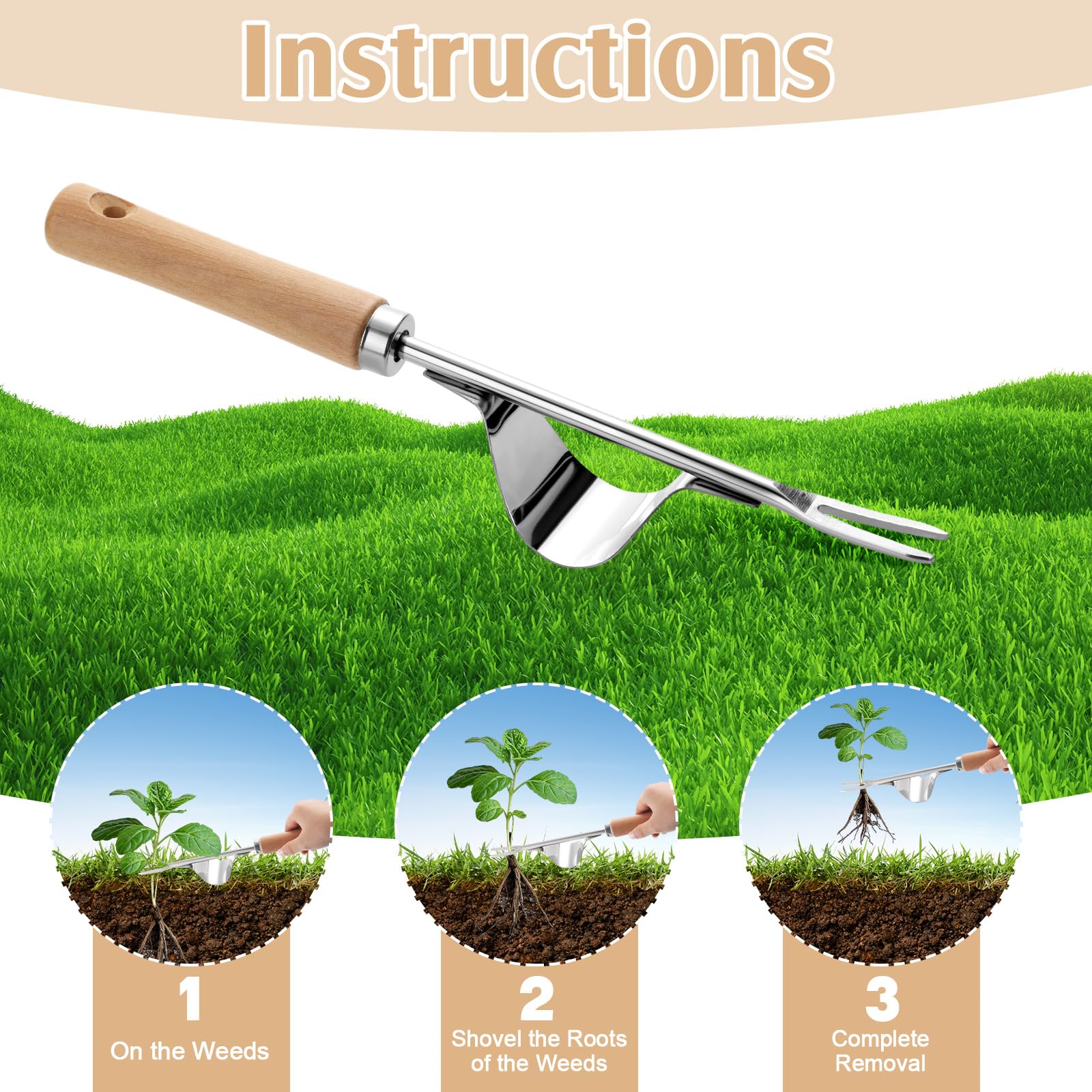 Leriton 2 Pcs Hand Weeder Puller Tool for Garden Stainless Steel Two Pronged Fork Manual Weed Remove Dig Tool for Lawn Yard Farmland Cultivating Transplant Plant Flower Weeds(Straight Line Style)