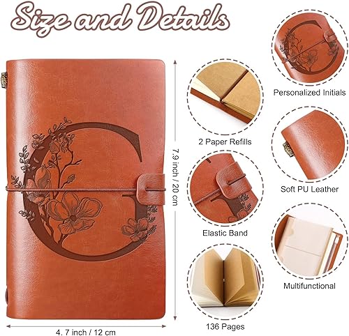 Miniatura 2 de Booson Diario de viaje de cuero con inicial, cuaderno con monograma, regalos de agradecimiento, diario personalizado, bloc de notas de escritura