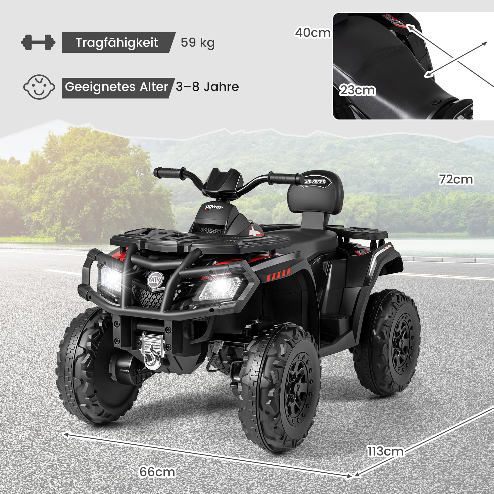 GOPLUS Elektrisches Kinderfahrzeug, 24V Rutschfahrzeug mit 4 Rädern & 4 Motoren, Elektroauto mit 2 Geschwindigkeiten, Bremse, Licht & Musik, 2 Sitzer Kinderquad, für Kinder von 3-8 Jahren (Schwarz)
