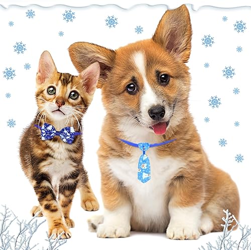 Miniatura 6 de Juego de 50 corbatas de invierno para perro con lazo, corbatas ajustables para gatos, juego de corbatas de muñeco de nieve, copo de nieve,