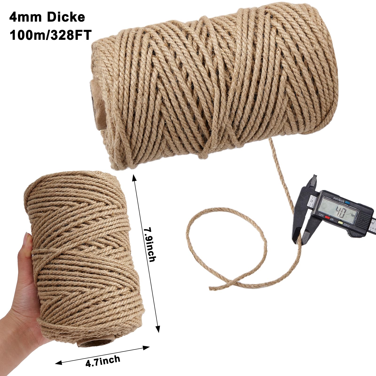 Ficelle de Jute Naturelle 4 mm 100 M Ficelle de Jute pour L'Emballage de Cadeaux Artisanat Plantes Jardin NoëL Arts Faits à la Main Ficelle pour L'Emballage DéCoration de la Maison