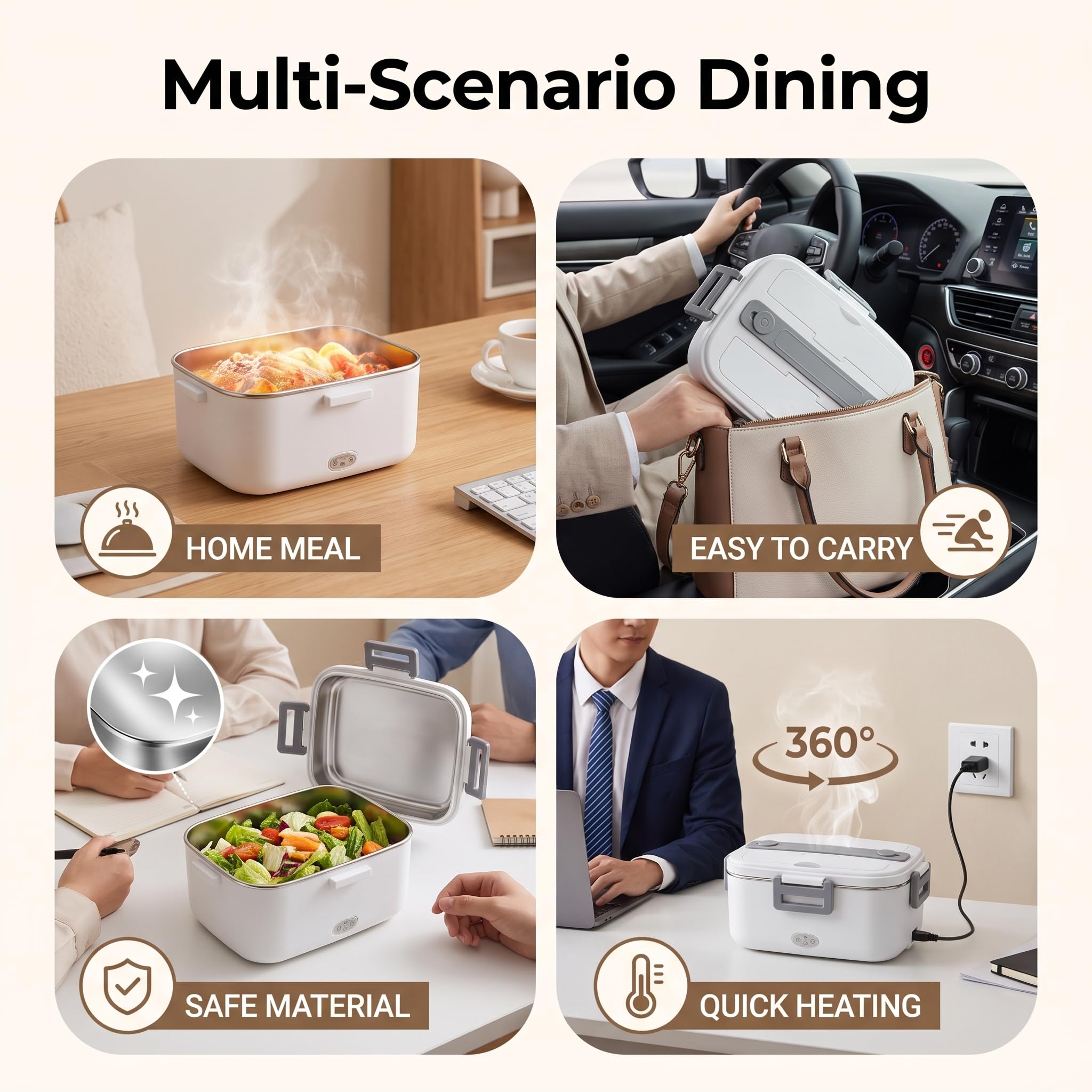 Lunch Box Elettrico 1.8L 80W Scaldavivande in Acciaio Inossidabile SUS304 BPA Free Lunch Box Autoriscaldante con Funzioni di Ebollizione a Vapore, Senza Riempimento (Spina europea)